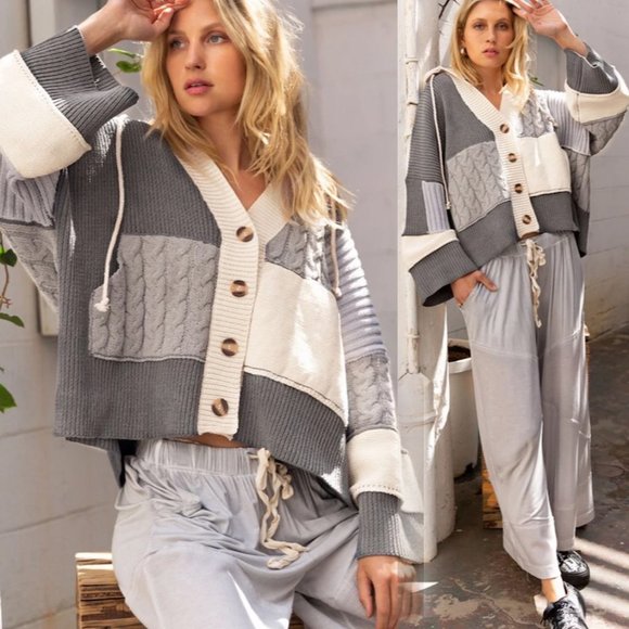 Pol Colorblock Patchwork Hooded Sweater 